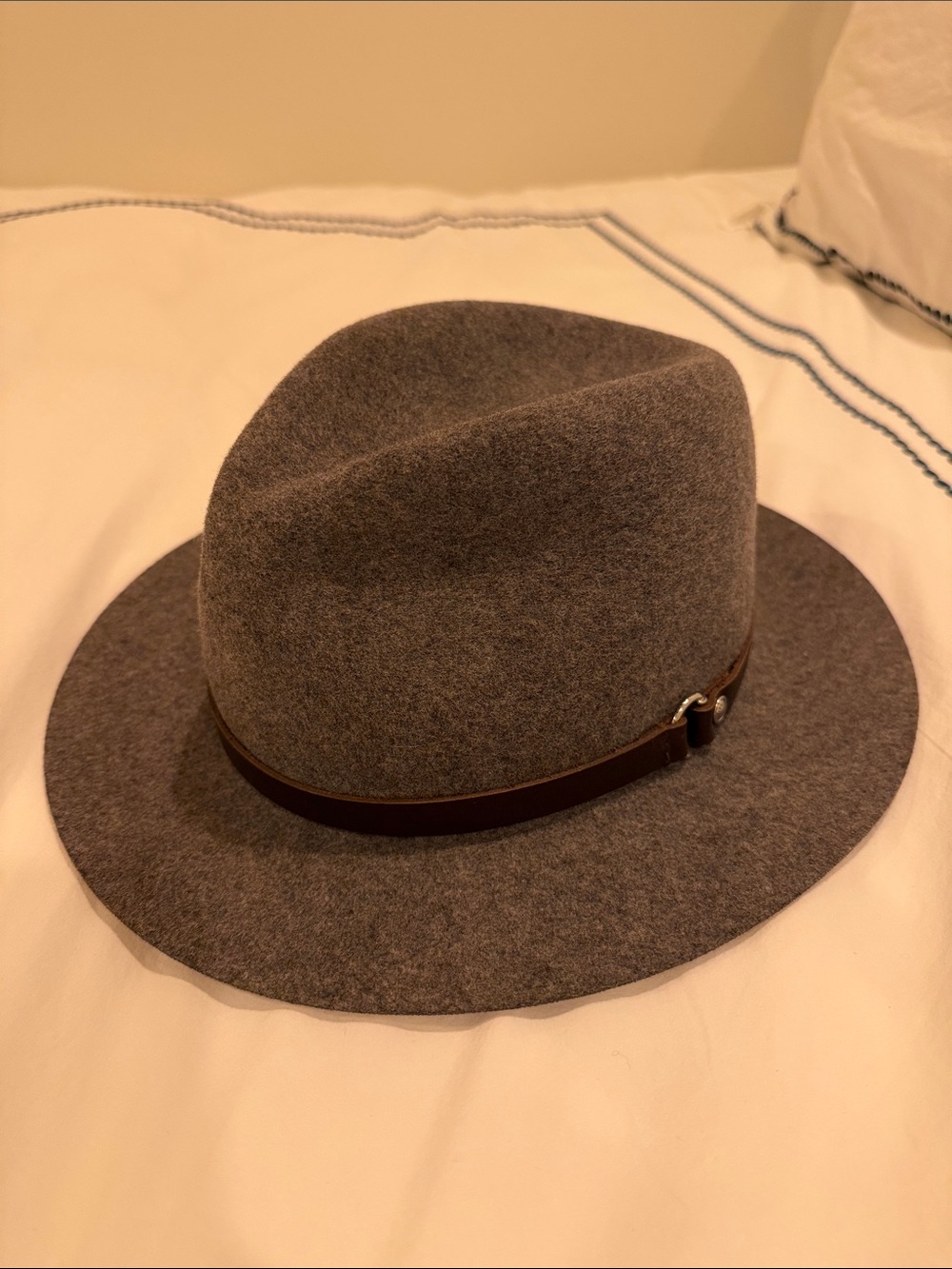 rag & bone Gray Wool Fedora with Brown Leather Band